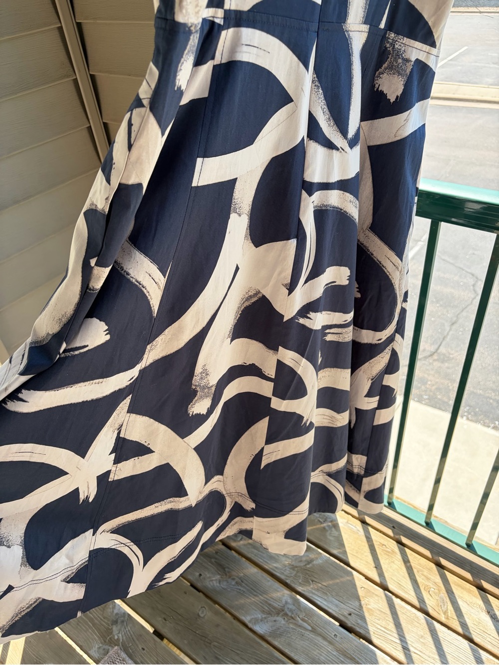 🆕🫐Donna Karan New York Abstract Print Midi Dress Navy White Fit & Flare Size 14 - Picture 10 of 17
